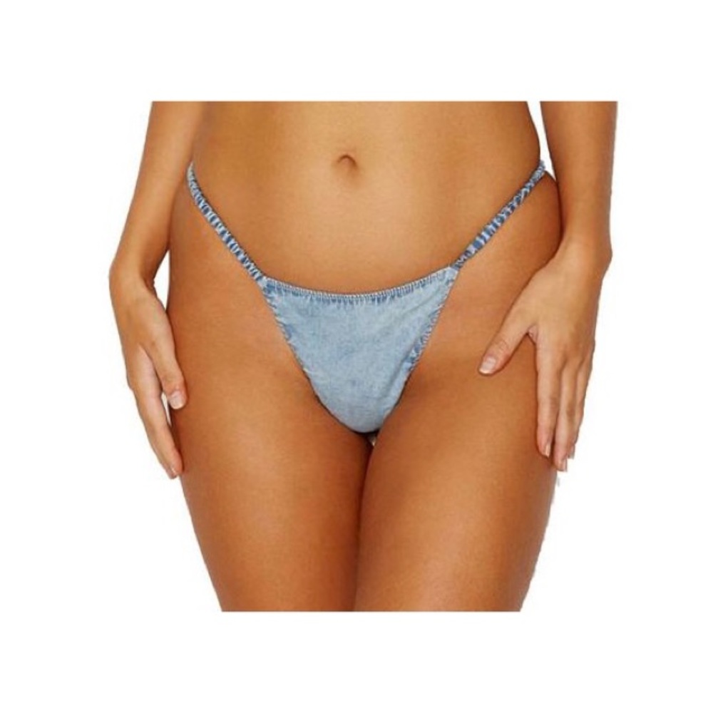 FRANKIES BIKINIS Denim Thong Bikini Bottoms